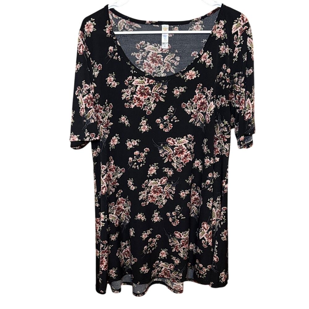 LuLaRoe Floral Swing Tunic XL Black Pink Scoop Neck Top USA Made